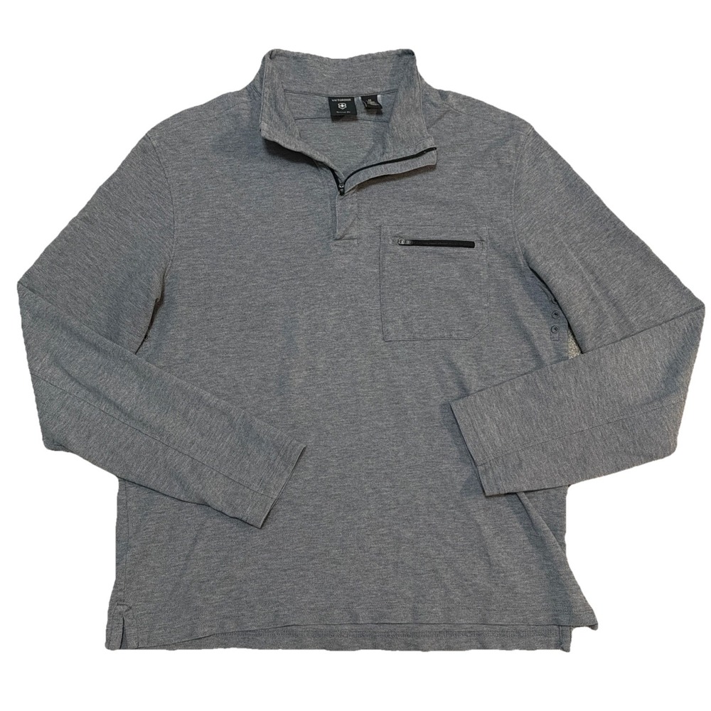 Victorinox Swiss Army Grey Med 1/4 Zip Long Sleeve Zip Chest‎ Pocket Casual